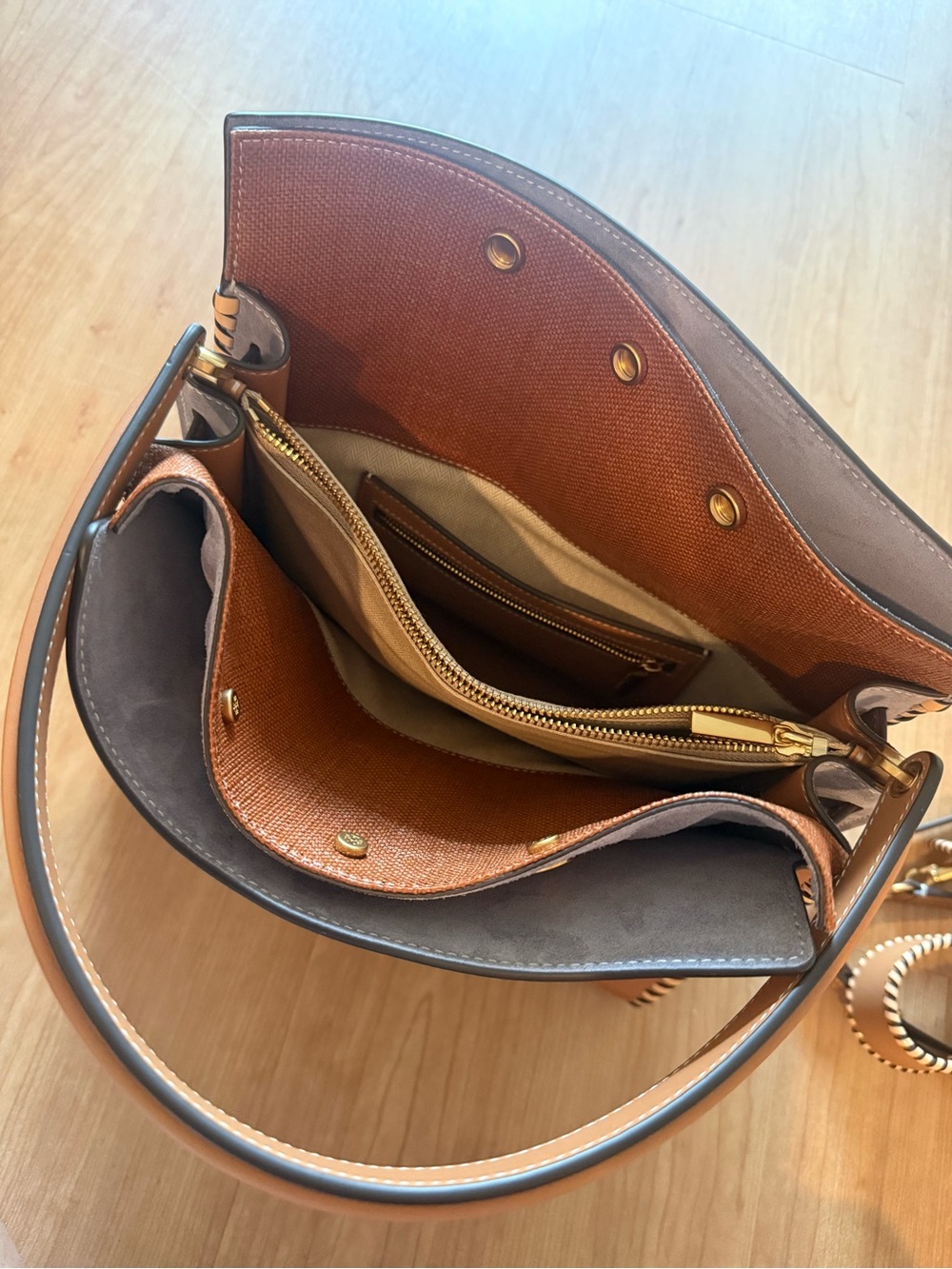 Tory Burch Burnt Orange and Brown Whipstitch Leather Double Bag Satchel - Picture 10 of 16